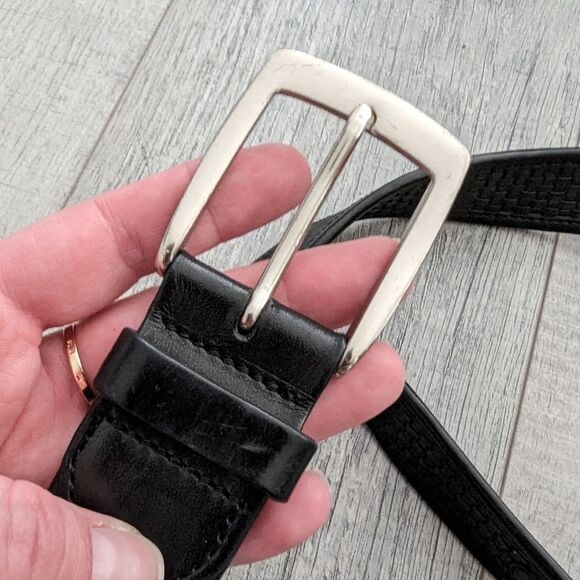 Tommy Bahama Black Brown Leather Belt Braided with Silver Buckle Size 44 - Picture 6 of 11